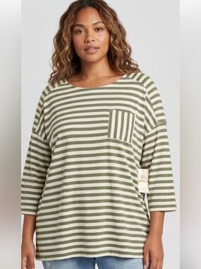 Erika nautical Green & Cream Striped 3/4 Sleeve Top 3X NWT